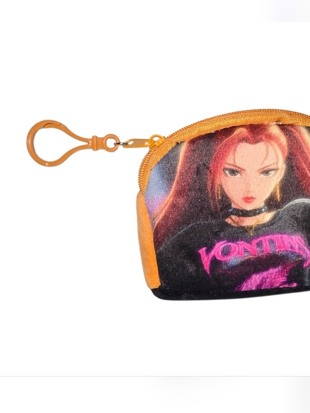 Yellow Anime-Print Coin Pouch with Clip